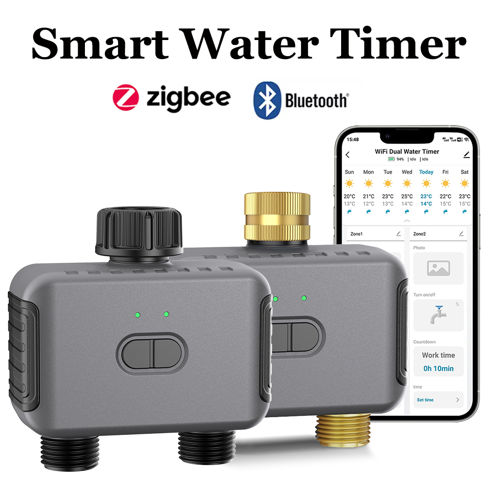 Smart Garden Watering - Tuya スマートウォータータイマー Zigbee/BT 自動灌漑コントローラー 2 出口スプリンクラー庭の散水システムサポート