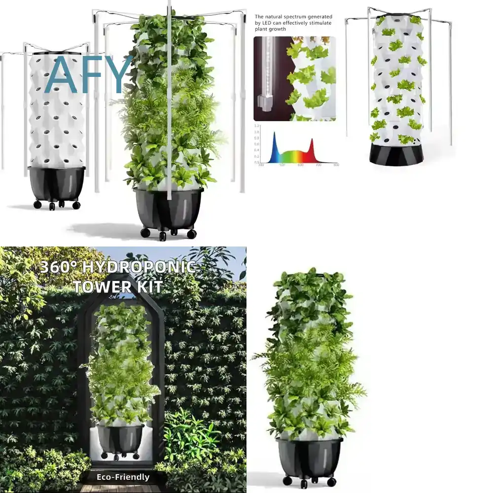 Smart Garden Vertical - ハイドロブルー垂直水耕栽培システム、スマートホームガーデンタワー用、LED育成ライトとウォーターポンプ付き、屋内園芸用