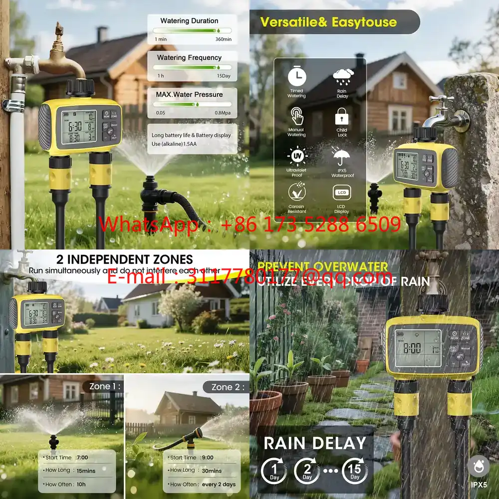 Smart Garden Water - WAP01 大型画面ディスプレイ ガーデン灌漑タイマー 2口2ゾーン スマート水タイマー制御システム IPX5