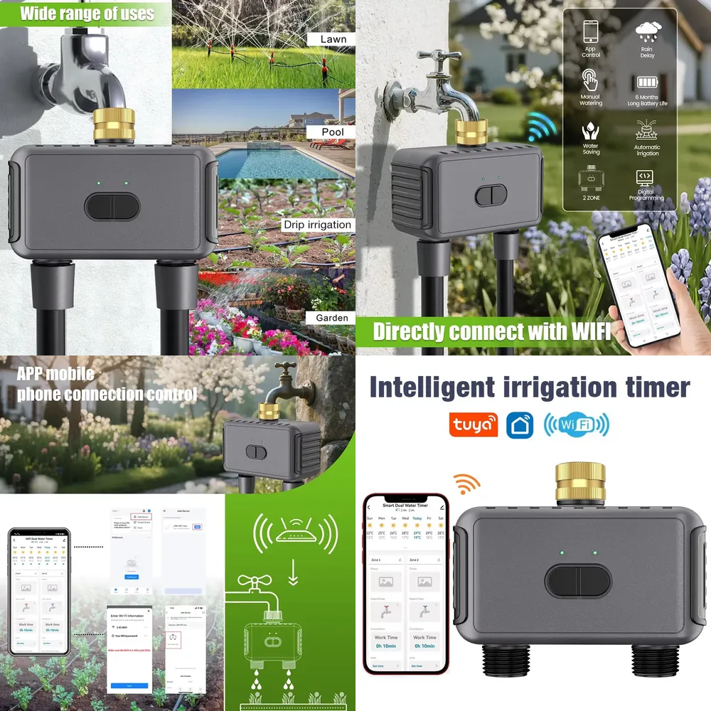 Smart Garden Water - WAP01 WiFiアプリ制御 デュアルホース水タイマー スマート2口スプリンクラータイマー ガーデン散水システム 点滴灌漑