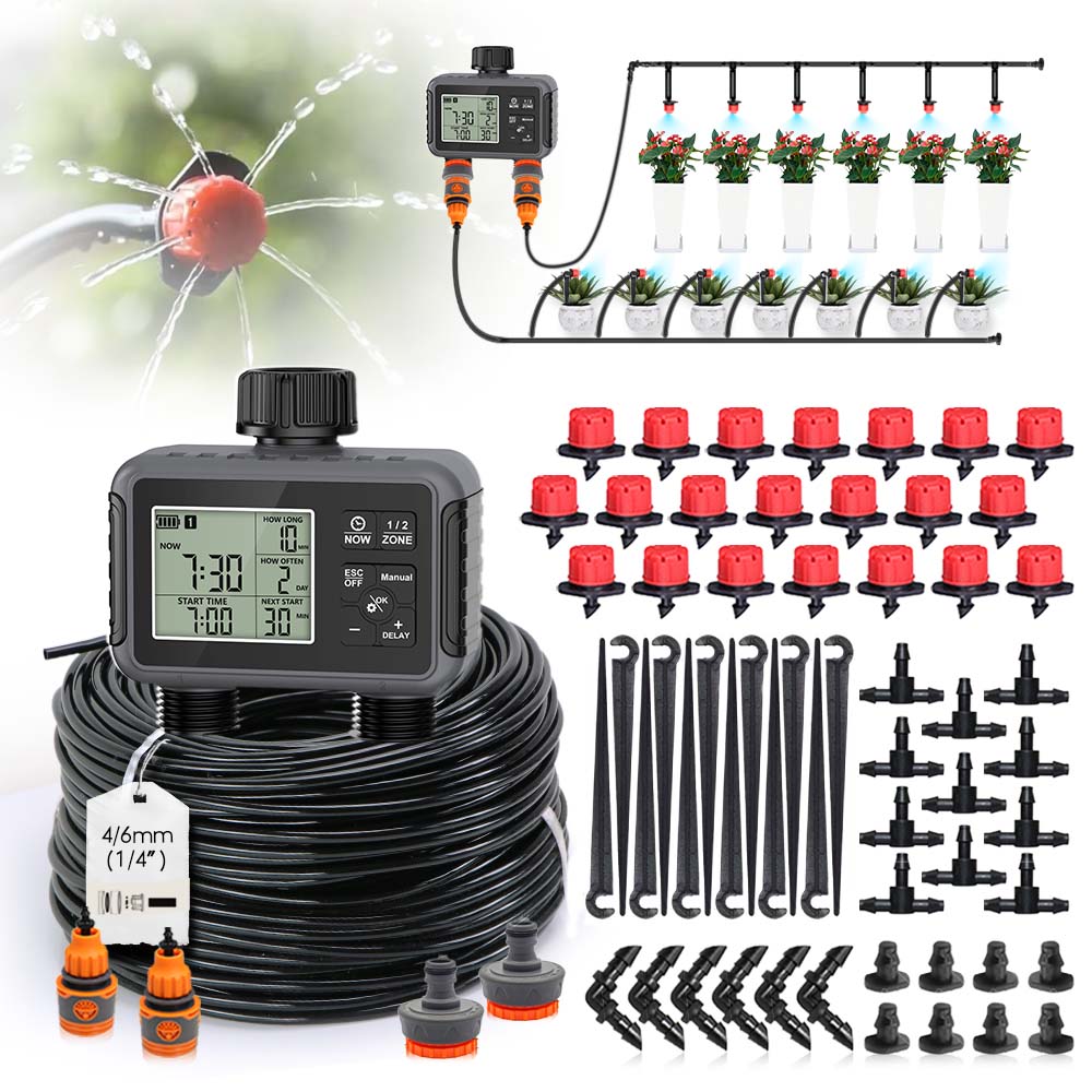 Smart Garden Sprinkler - デュアルゾーン独立ディスプレイLCDガーデン散水タイマー自動灌漑キット小型インテリジェントプログラムガーデニングコンビネーション