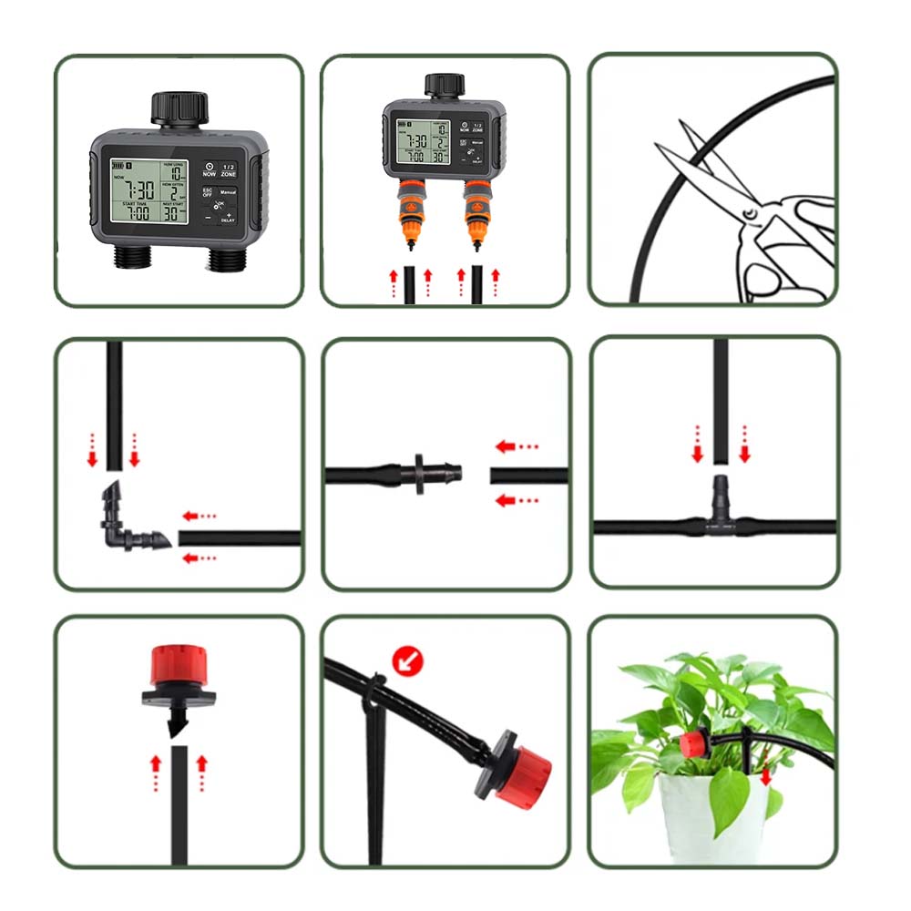 デュアルゾーン独立ディスプレイLCDガーデン散水タイマー自動 - Smart Garden Sprinkler のレビューと価格