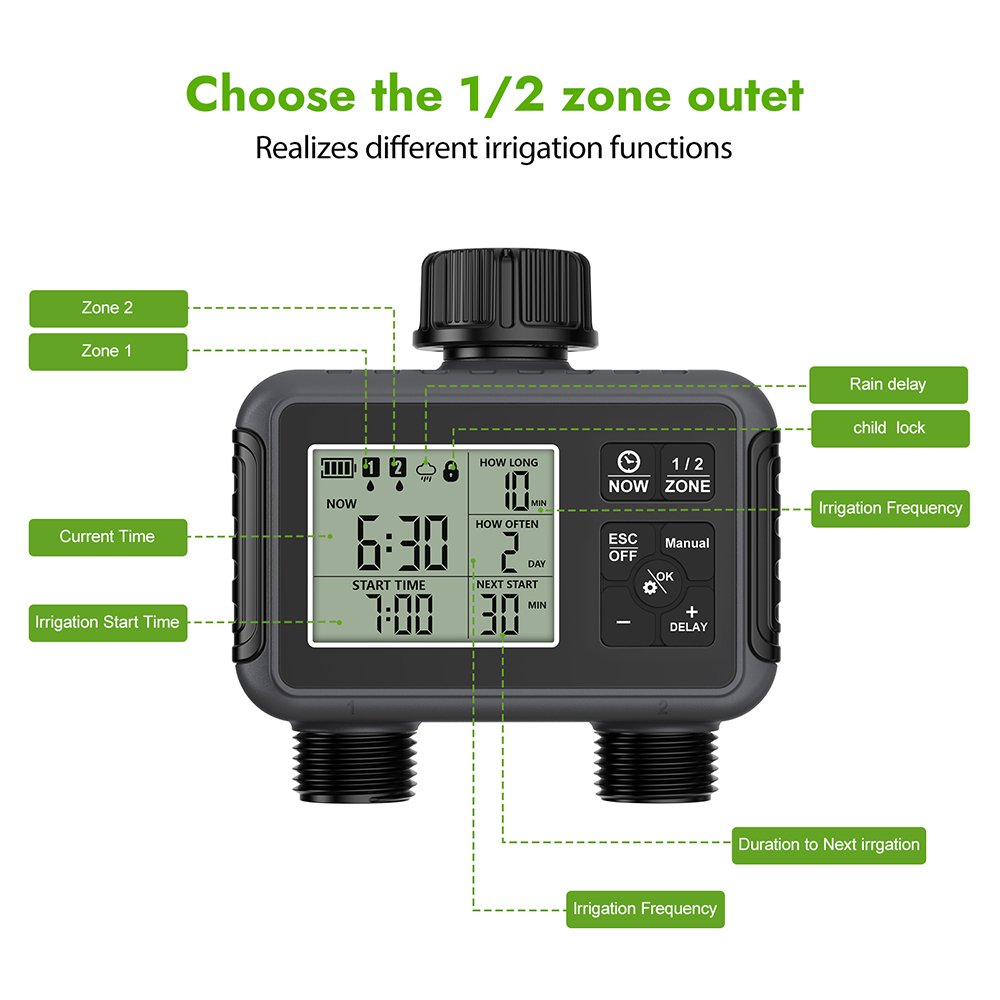デュアルゾーン独立ディスプレイLCDガーデン散水タイマー自動 - Smart Garden Sprinkler のレビューと価格